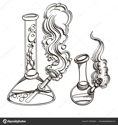 Bong Contour Drawing Cultivation Culture Cannabis Using Stock Vector ...