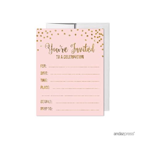 Pink Gold Glitter 1st Birthday Blank Party Invitations with Envelopes, 20-Pack - Walmart.com