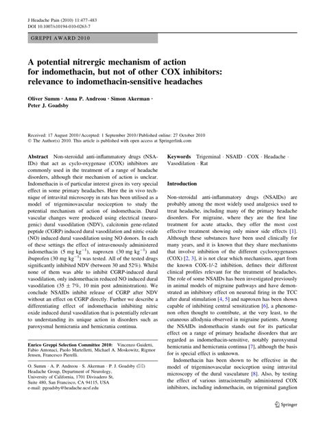 (PDF) A potential nitrergic mechanism of action for indomethacin, but ...