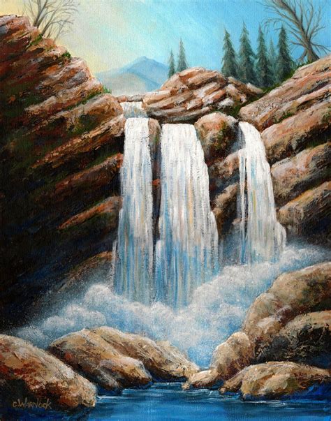 Waterfall Acrylic Painting at PaintingValley.com | Explore collection of Waterfall Acrylic Painting