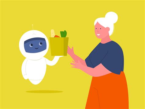 Care Robot Delivers Groceries for Elderly Woman 1154950 Vector Art at ...