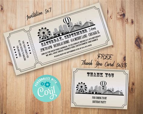 Carnival Ticket Birthday Invitation Circus Party Circus - Etsy