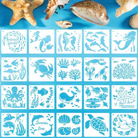 20 Pieces Sea Ocean Creatures Stencils, Reusable Sea Animal Painting ...