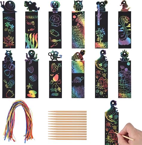 Willingood [48+48+12] 48pcs Animal Scratch Art Bookmarks, with 48pcs ...