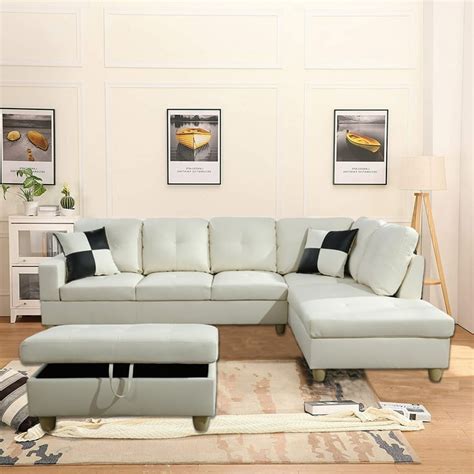 White Leather Sectional Sofa With Ottoman | Cabinets Matttroy