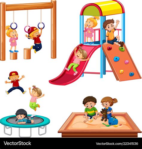 Set of children playing playground equipment Vector Image