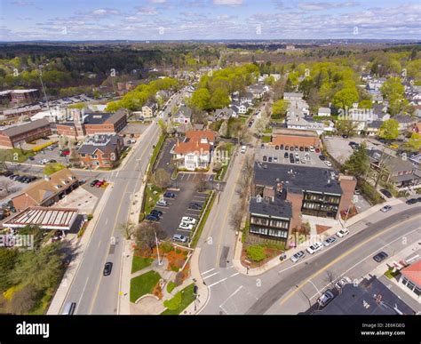 Aerial view of Historic center of Andover on Main Street in Andover ...