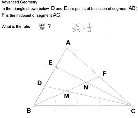 geometry - In the triangle ABC, D and E are points of trisection of segment AB; F is the ...