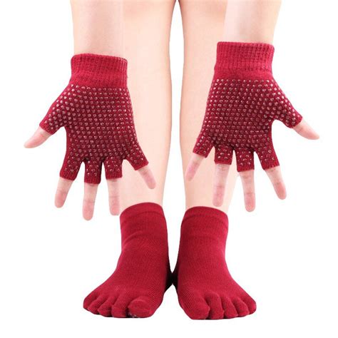 Wisremt - 1 Pair Yoga Toe Socks Nonslip Gloves Set Full Finger Socks ...