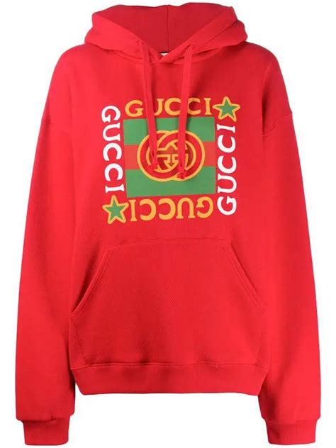 Gucci Logo Star Print Hoodie - Red | Editorialist