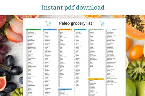 Paleo Grocery List Printable Paleo Diet Grocery Checklist Pdf Download - Etsy