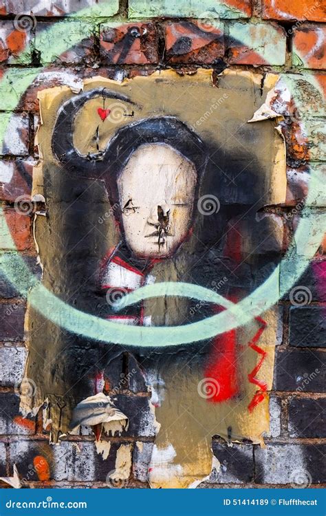 Vintage Graffiti Wall Art, London UK Editorial Stock Image - Illustration of funny, face: 51414189