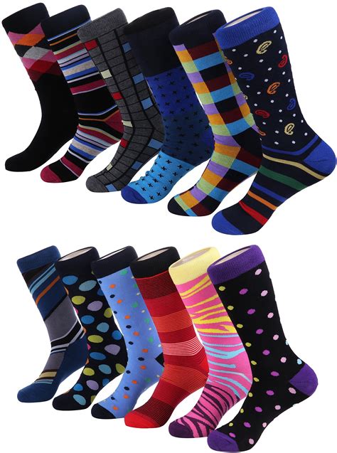 Men's Fun Dress Socks Colorful Cotton Fashion Patterned Socks 12 Pack ...