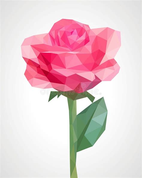 Photo about Low poly polygon rose pink flower isolated on a green stem romance. Illustration of ...