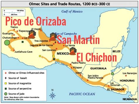 Location of Pico de Orizaba, San Martín, and El Chichón volcanoes in ...