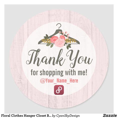 Floral Clothes Hanger Closet Boutique Thank You Classic Round Sticker | Zazzle | Floral outfit ...