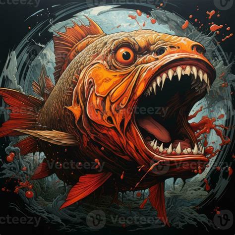 crazy fish angry furious mad portrait expressive illustration artwork oil painted sketch tattoo ...