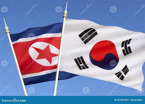 Flags Of North And South Korea Stock Image - Image of flagpole, flags ...