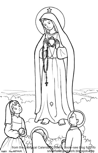 Snowflake Clockwork: Our Lady of Fatima coloring page and commissions