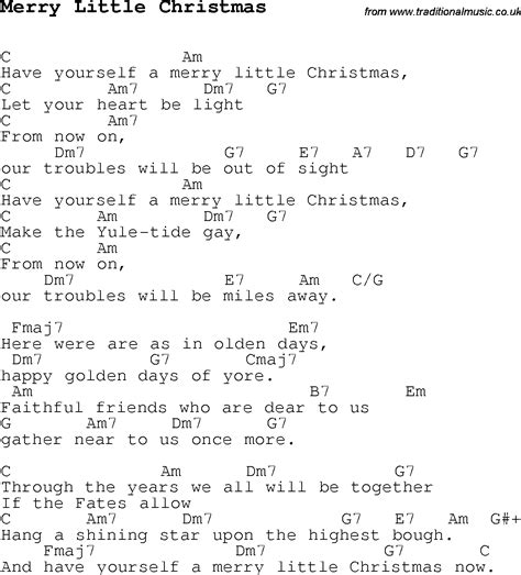 Christmas Carol/Song lyrics with chords for Merry Little Christmas