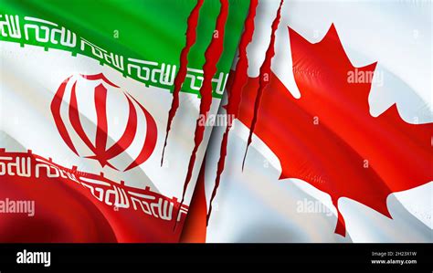 Iran and Canada flags with scar concept. Waving flag,3D rendering ...