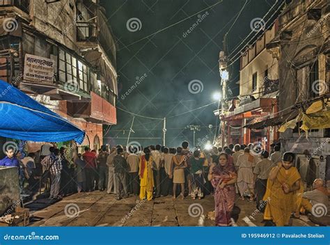 Aarti Ceremony Ganga Ghat People At Holy Ghats Among Ancient Hindu Temples In Early Morning In ...