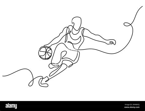 basketball player continuous one line drawing, a man dribbling a ball with power. Sport energy ...