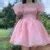 Woman Sweet Pink Dress 2021 Summer Retro Elegant Square Collar Puff Sleeve Fluffy Dress Korean ...