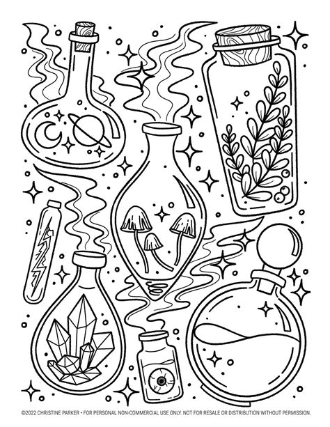 Coloring Page Witchy Potions 2022-10-09 - Payhip Witch Coloring Pages ...