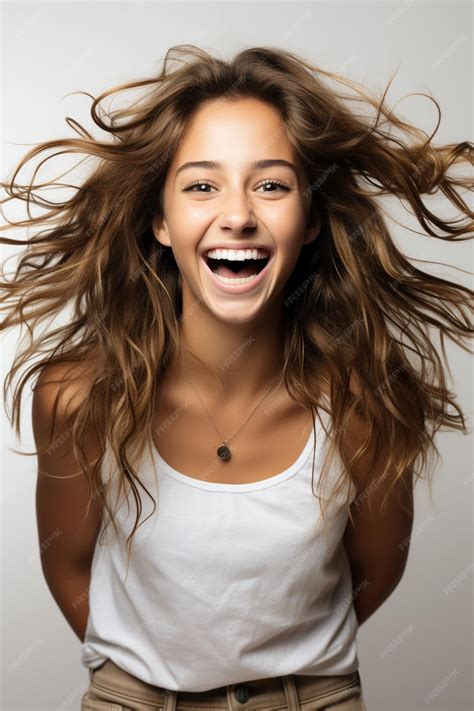 Premium AI Image | Minimalist photography of teenager girl with excited expression isolated ...