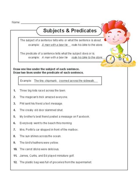 Subject And Predicate Worksheets For Grade 2