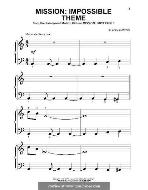 Impossible Theme (Mission) by L. Schifrin - sheet music on MusicaNeo