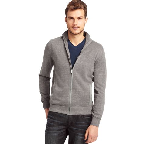 Kenneth cole Long Sleeve Space Dyed Full Zipper Sweater in Gray for Men | Lyst