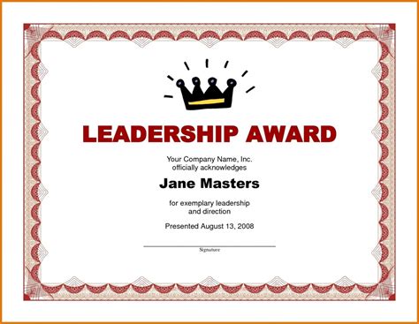 Leadership Award Certificate Template – Sample.gelorailmu.com