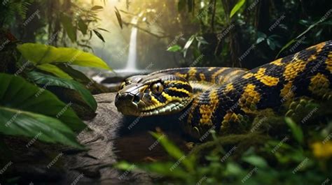 Premium AI Image | Giant anaconda yellow eyes stalking prey