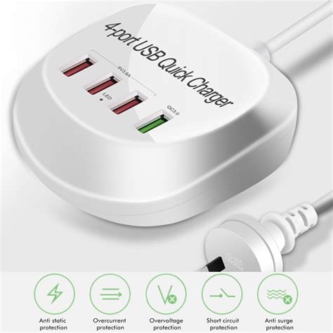 4 Ports USB Charger Portable Mobile Phone Tablet Charging Station Fast ...