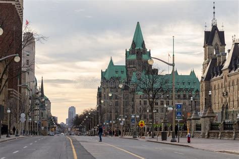 Wellington Street Closed for Cars in Downtown Near Parliament Hill Buildings. Editorial Stock ...