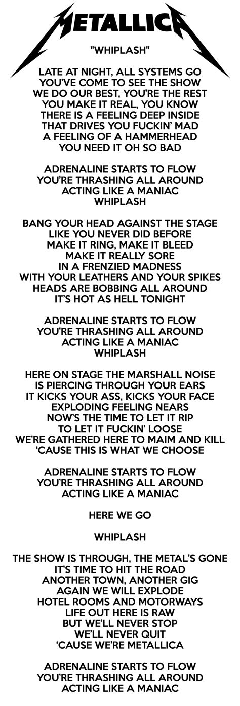 metallica_Whiplash Lyrics | Metallica quotes, Metallica lyrics, Metallica