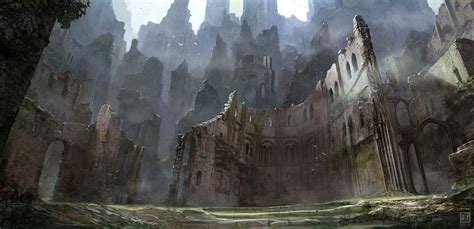 ArtStation - Ruin city, Florian de Gesincourt Fantasy Art Landscapes, Fantasy Landscape, Ruined ...