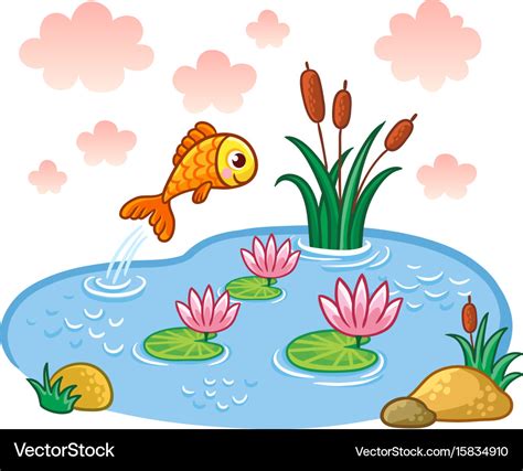 Fish jumps into the pond Royalty Free Vector Image