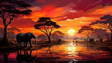 Premium AI Image | african safari landscape with wild animals and birds