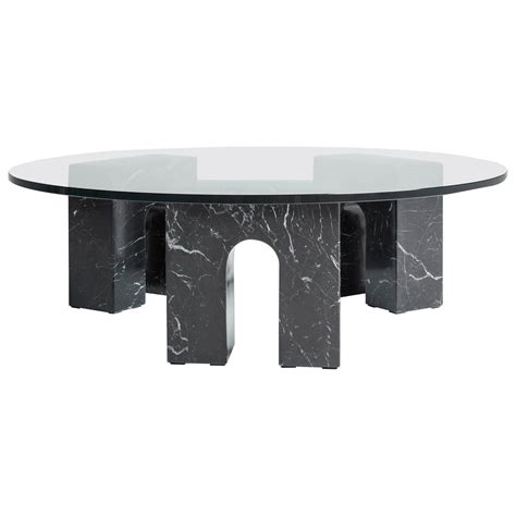 "Triumph Table T" Minimalist Coffee Table in Marquina Marble and Glass Iron Coffee Table, Brass ...