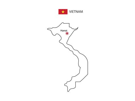 Hand draw thin black line vector of Vietnam Map with capital city Hanoi ...