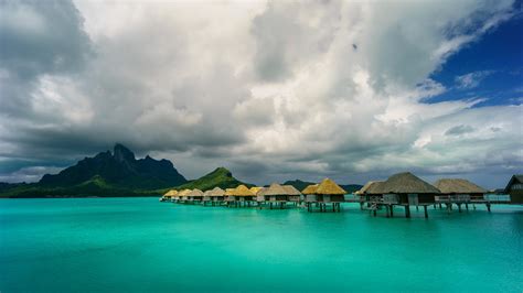 Download Bora Bora Bungalow Cloud Man Made Resort 4k Ultra HD Wallpaper