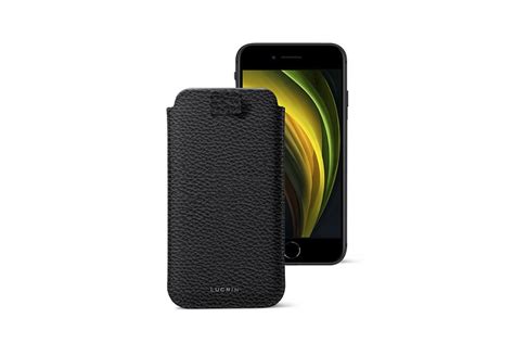 iPhone SE 2020 leather case with pull tab - Black - Granulated Leather