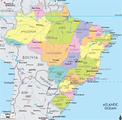 Large political and administrative map of Brazil with major cities | Brazil | South America ...