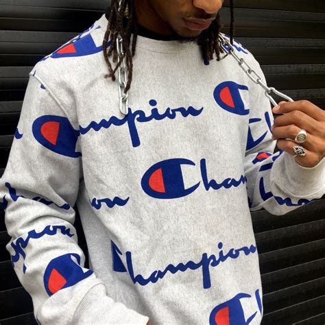 Champion Sweater All Over Print Reverse Weave Sweatshirt - Depop ...