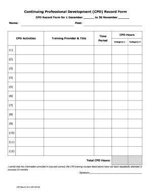 Cpd Record Form - Fill Online, Printable, Fillable, Blank | pdfFiller