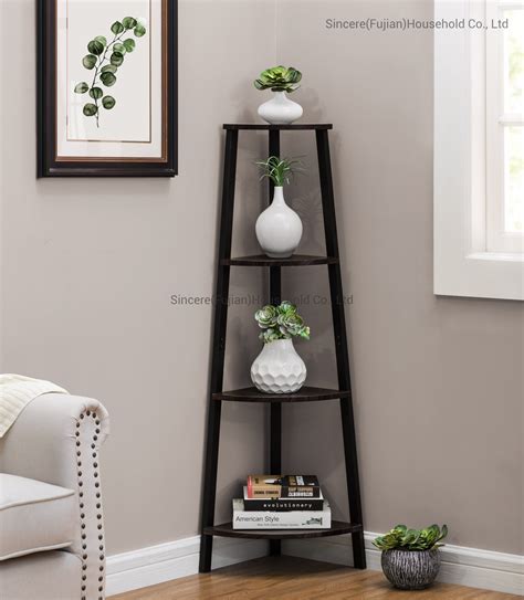 Industrial Corner Shelf 5-Tier Bookcase Storage Rack Plant Stand Rustic ...