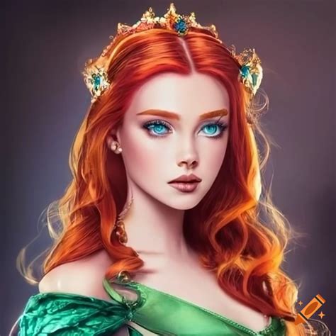 Image of a beautiful princess with red hair on Craiyon
